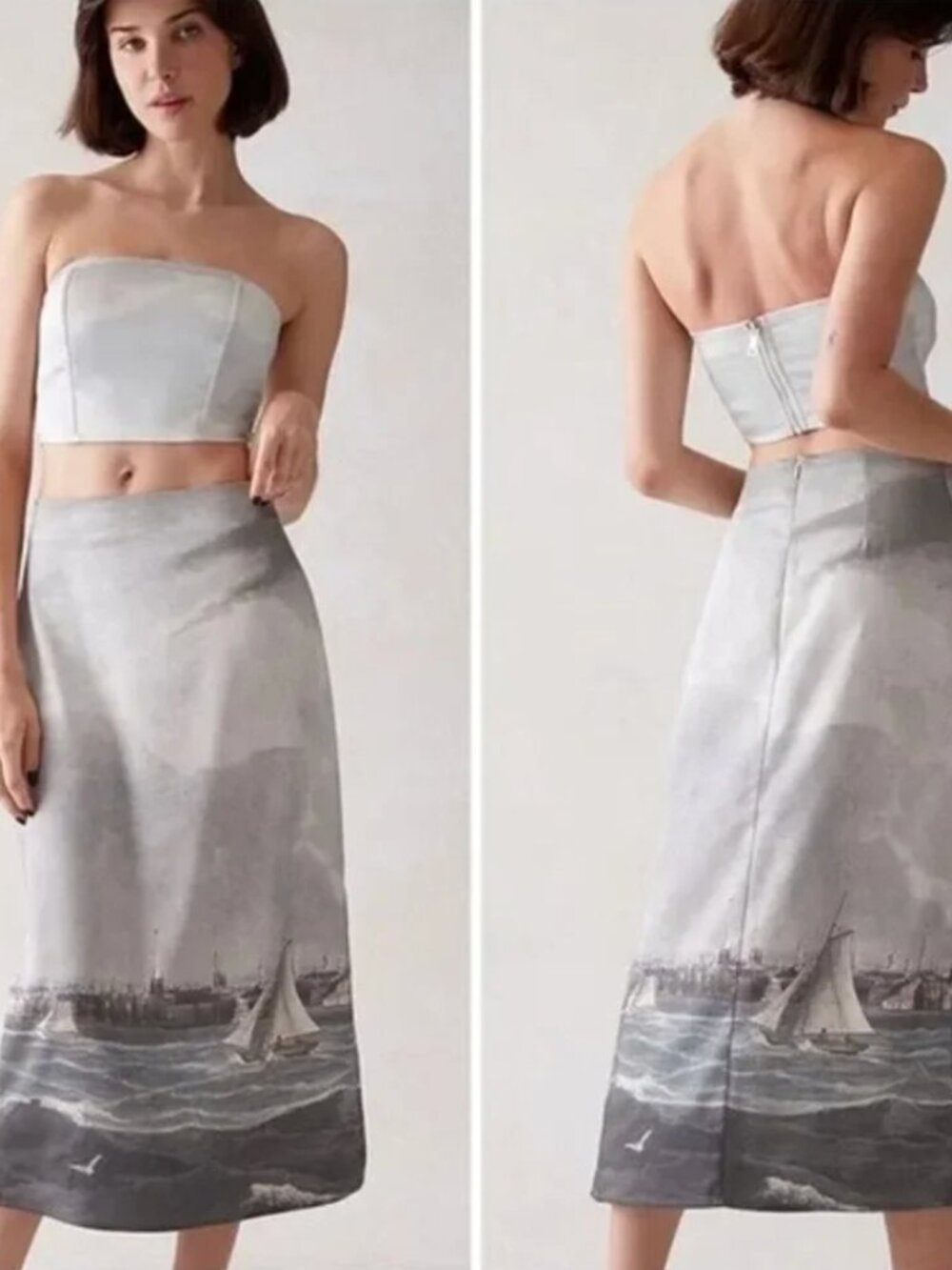 *RARE* NWT Small The MET x PacSun Sailboat Satin Midi Skirt + Strapless Top Set